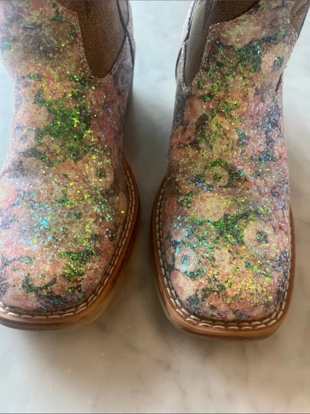 Roper Kids Glitter Pink and Green Western Boots